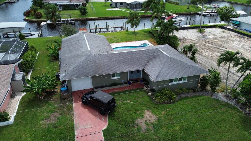 Aerial image roof repair in cape coral 
