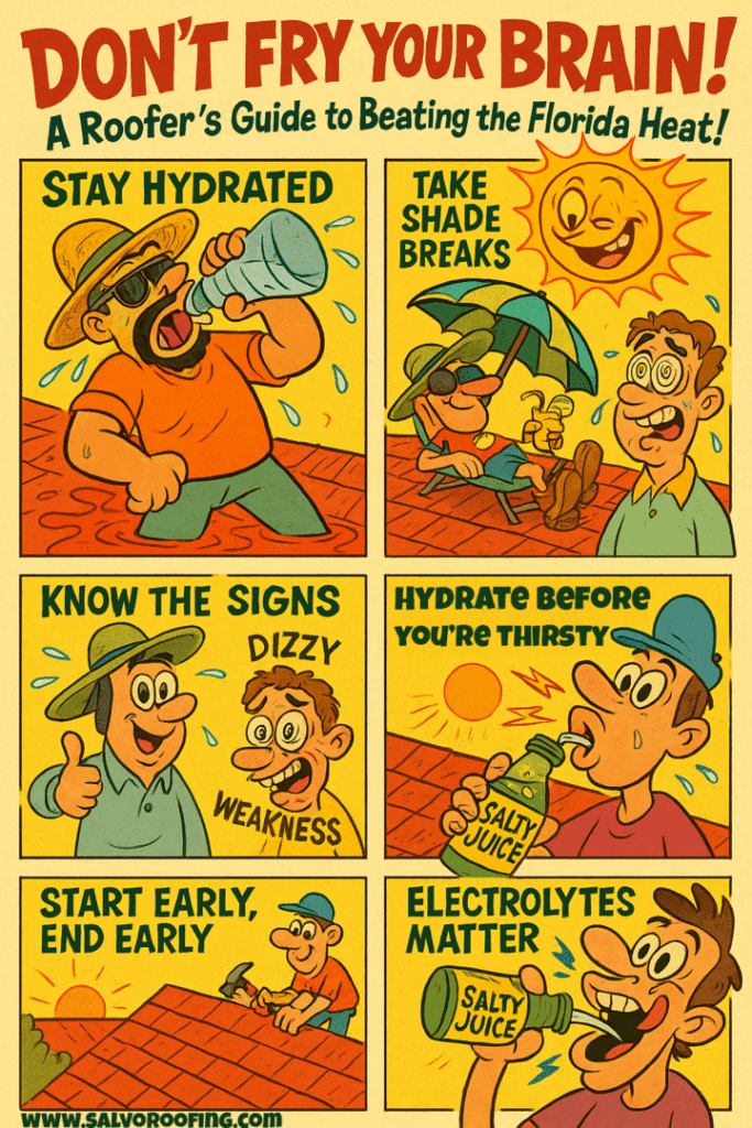 Roofer’s guide to beating the Florida heat – safety tips for staying hydrated, avoiding heat illness, and working safely on roofs in Cape Coral, Fort Myers, and SW Florida.