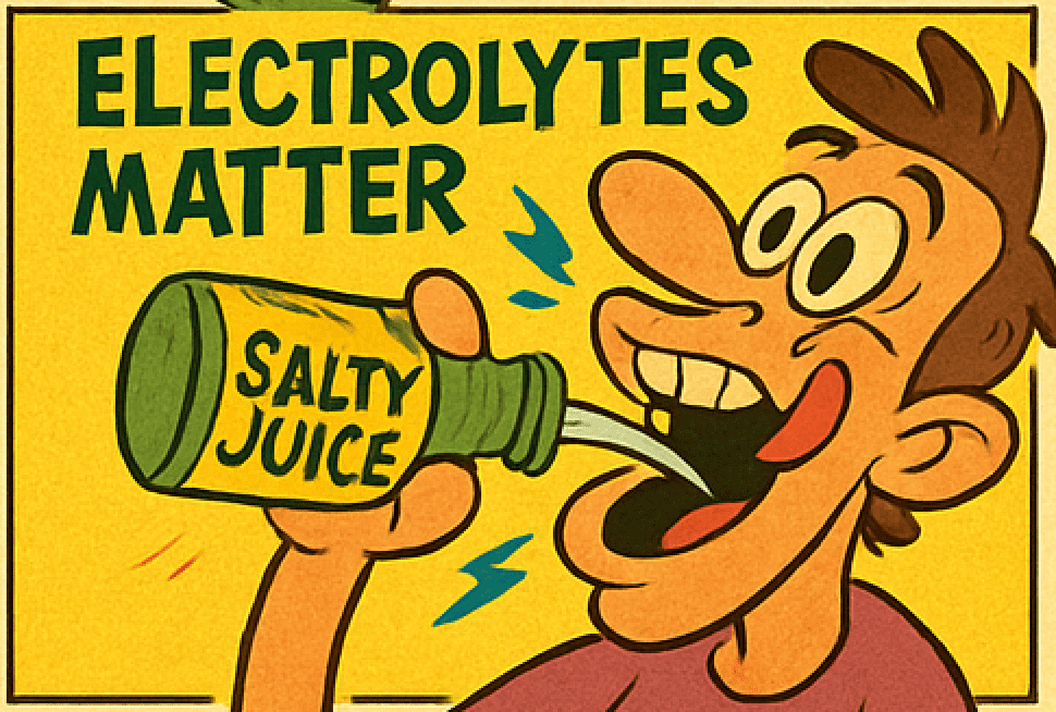 Roofer drinking an electrolyte “salty juice” mix on a hot Florida roof, stressing the need for electrolytes during summer roofing jobs. Salvo & Sons Roofing.