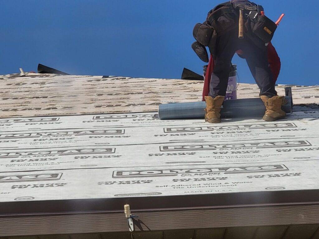 Improper roofing underlayment installation showing Polyglass TU Max applied over TU Max, violating Florida code and manufacturer instructions