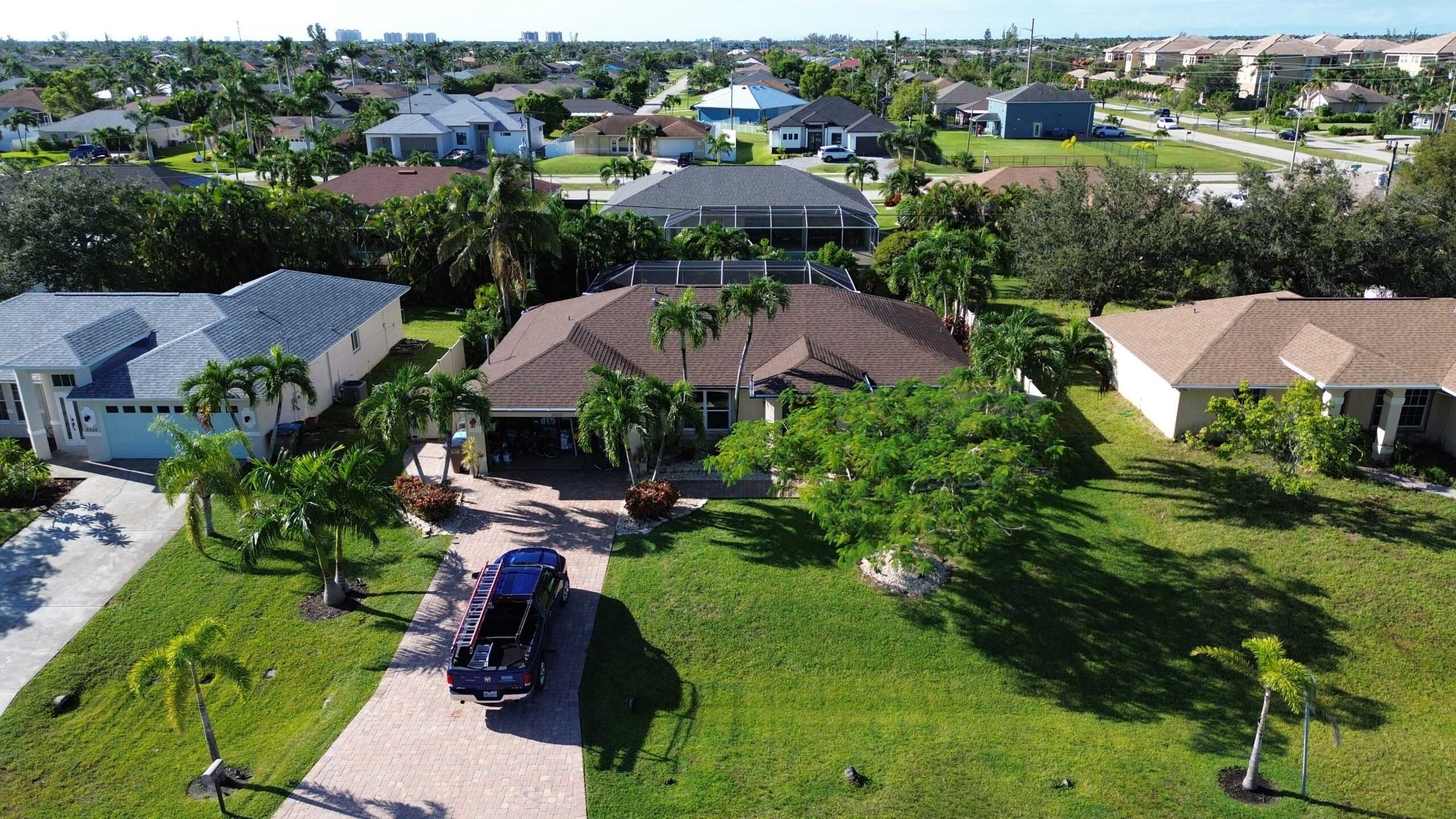 Aerial view of a Southwest Florida home with GAF Ultra HDZ shingle roofing