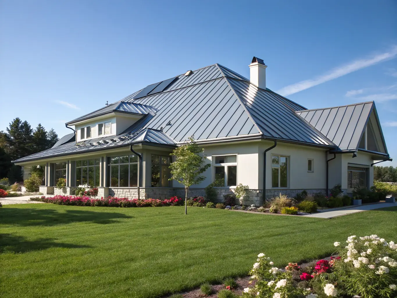 A modern metal roof installation on a coastal home in Southwest Florida, highlighting the sleek appearance and durability of metal roofing.