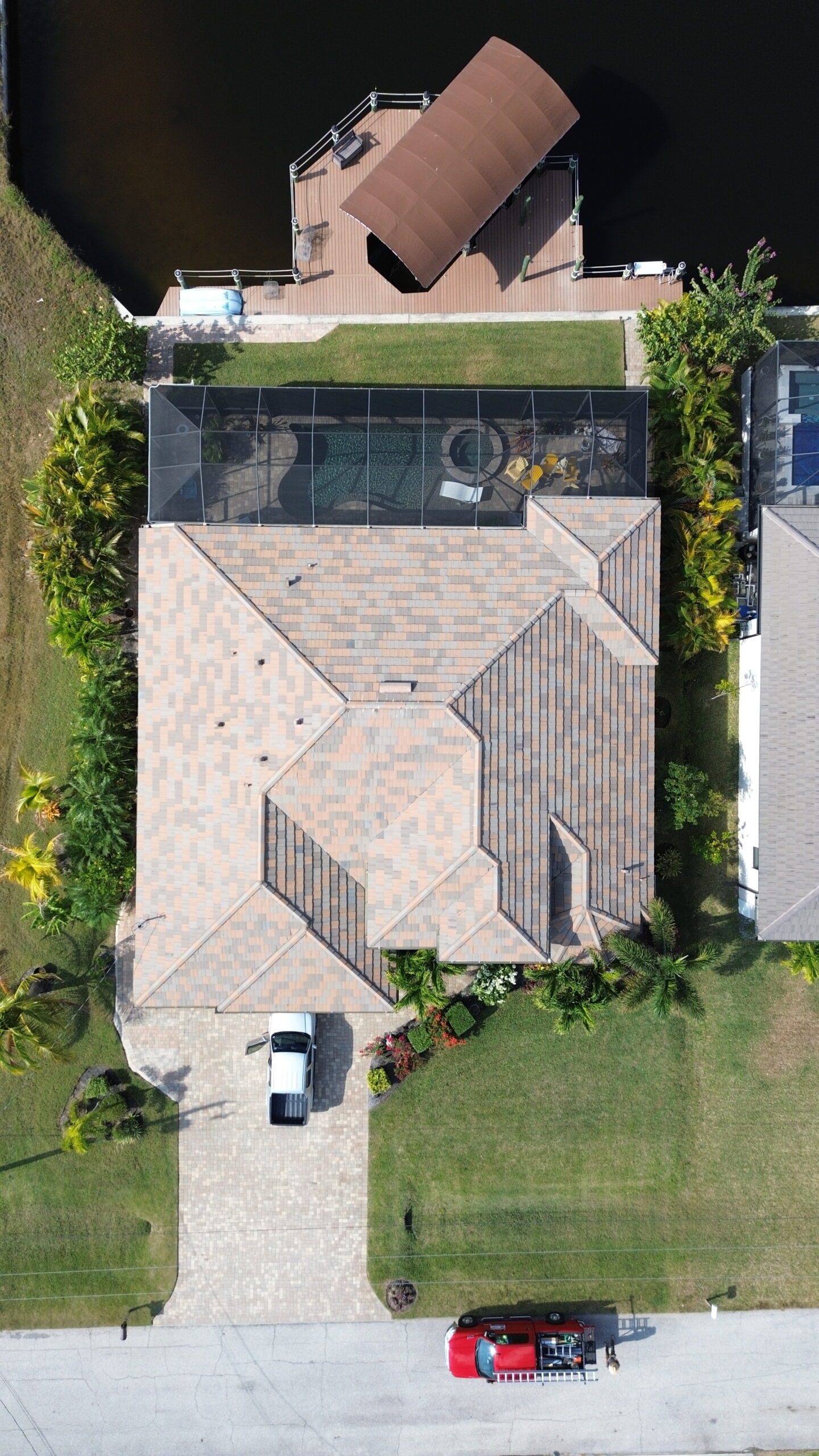 Aerial view of a tile roof on a Fort Myers, FL home